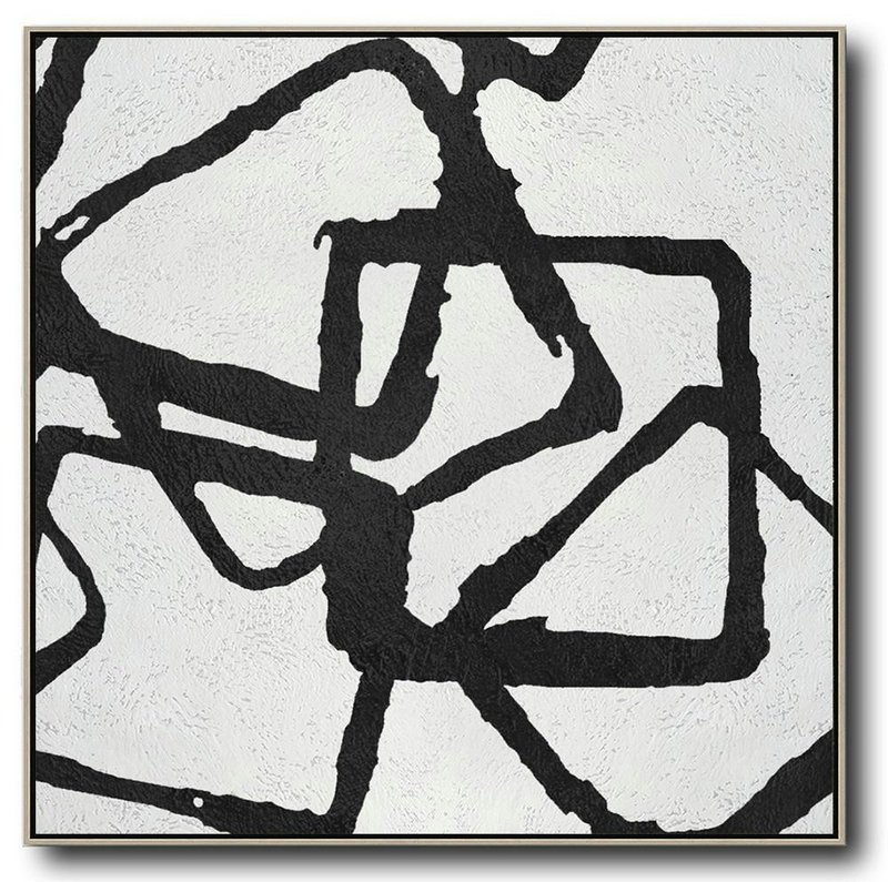 Contemporary Wall Art,Oversized Minimal Black And White Painting - Large Canvas Art
